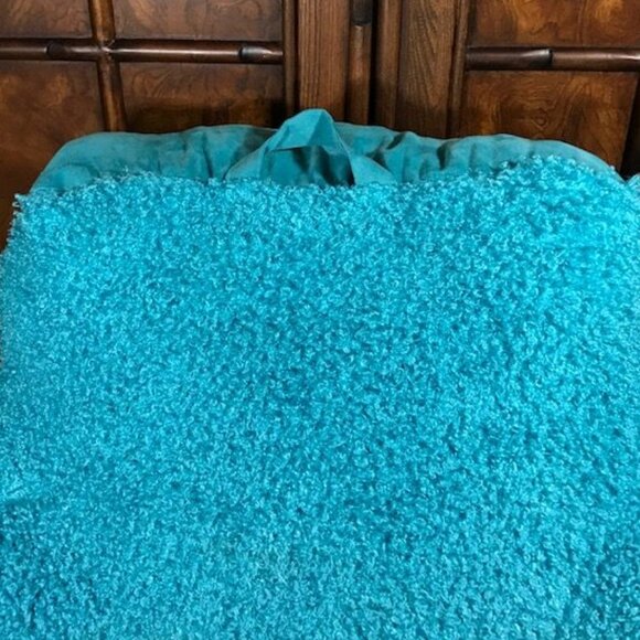 Aquamarine Turquoise Curly Faux Fur Back/Arm Rest & Square Throw Pillow Set - Picture 8 of 10